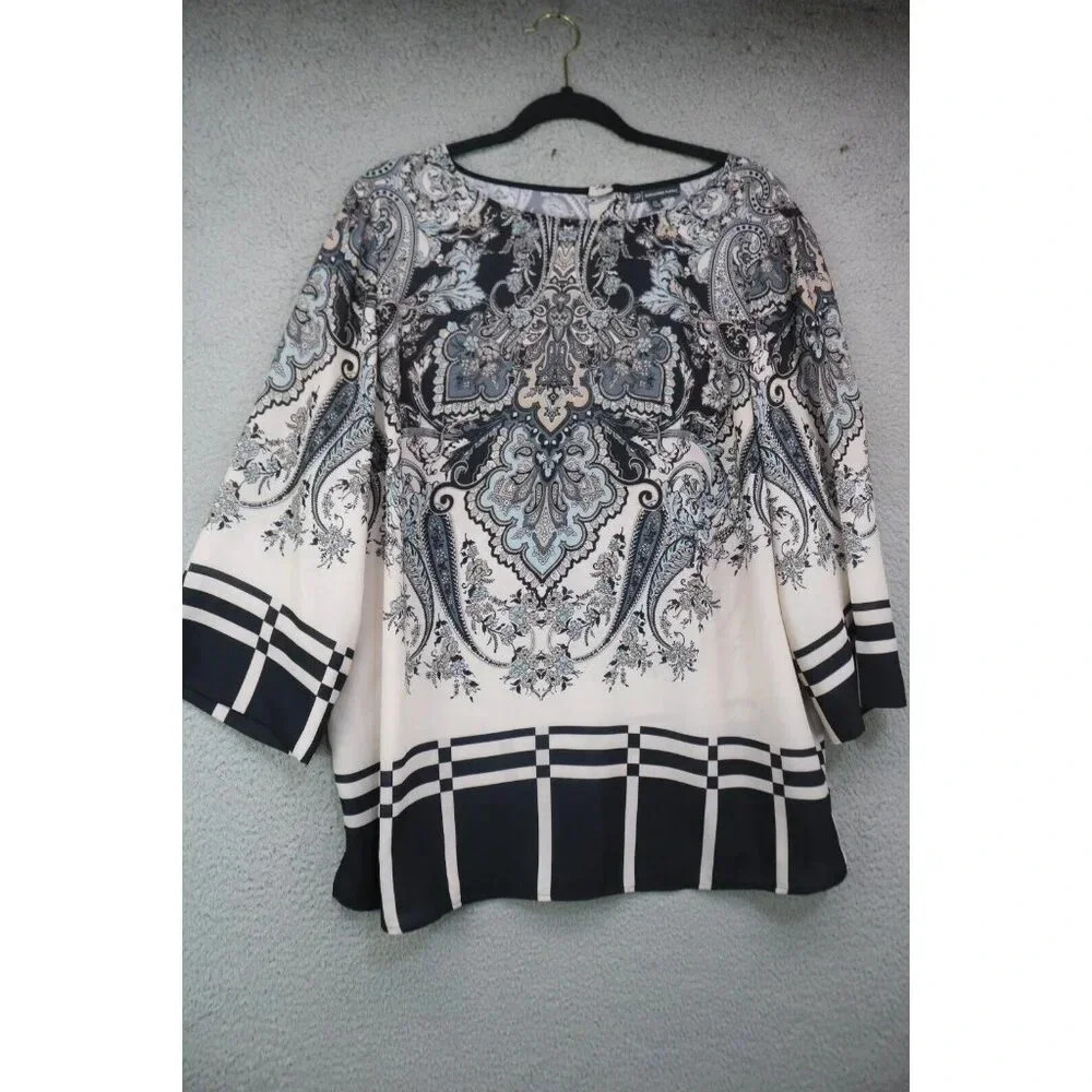 Adrianna Papell 3/4 Sleeve Paisley Tunic-Size 2X-Back Zip